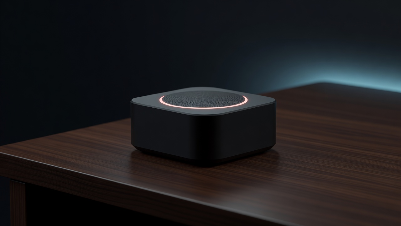 ChatterBox — matte black palm-sized AI companion with coral LED ring